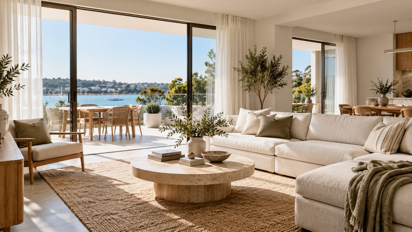 Modern Australian living space with water views